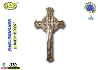 Goldene Plastikfarbbegräbnis- Kreuz und -kruzifix DP007 30cm*17cm plasticos crucifijos y cristos